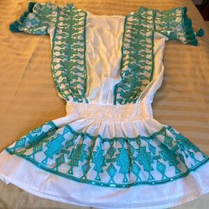 Taj by Sabrina Crippa Dress/Coverup with Turquoise embroidery and sequins. Sz SM